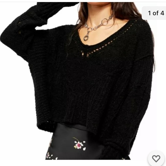 Free People- Women's Seashell Openwork Comfy Crop Sweater- Medium - Picture 2 of 5